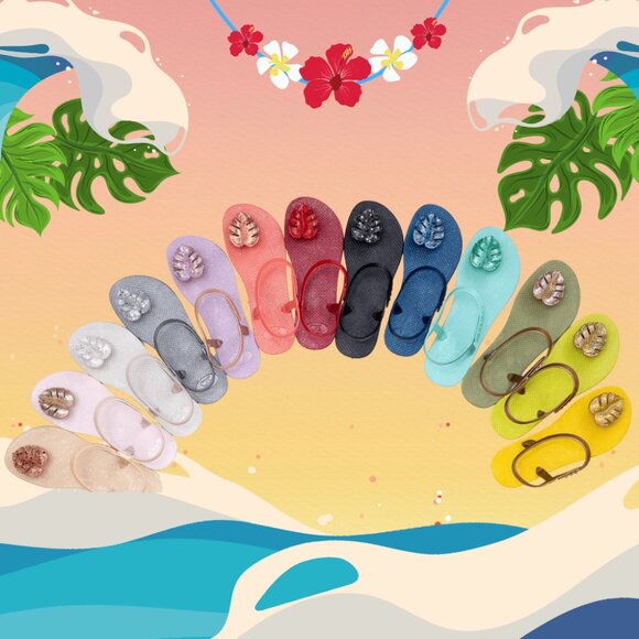 ZHOELALA — Sandals Comfort "TROPICAL LEAVES" • Pearl White - Picture 5 of 8